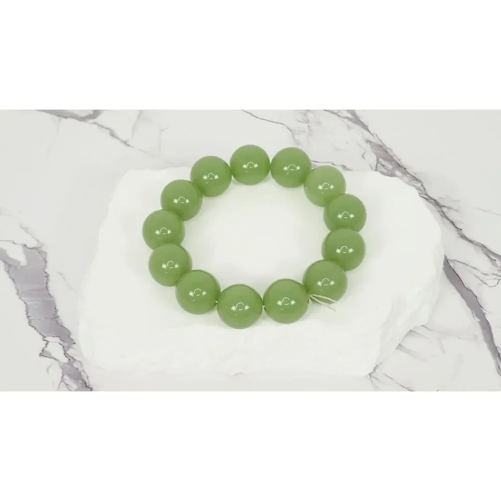 Beautiful 16mm Apple Green Nephrite Jade Polished Bead Stretchy Bracelet 7.5